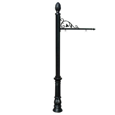 Qualarc Large Hanging Ranch Sign w/post, dec. Ornate base, Pineapple finial SNPST-703-BL